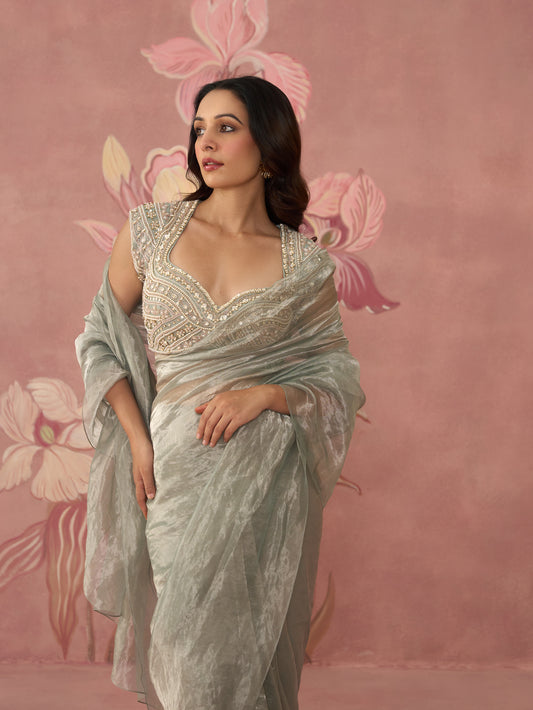 Ziva Blue Tissue Saree