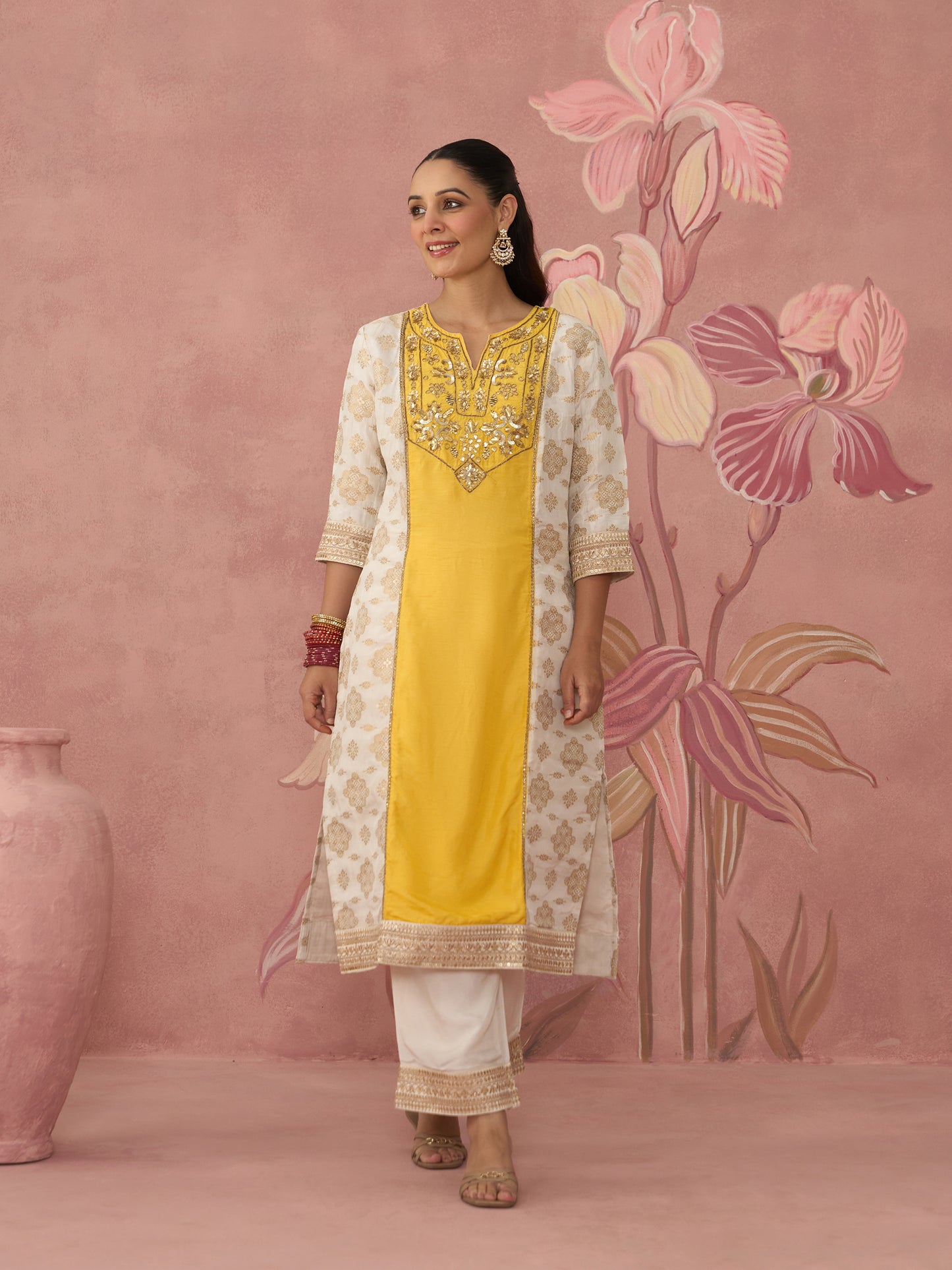 Suha Ivory and Yellow Kurta Set
