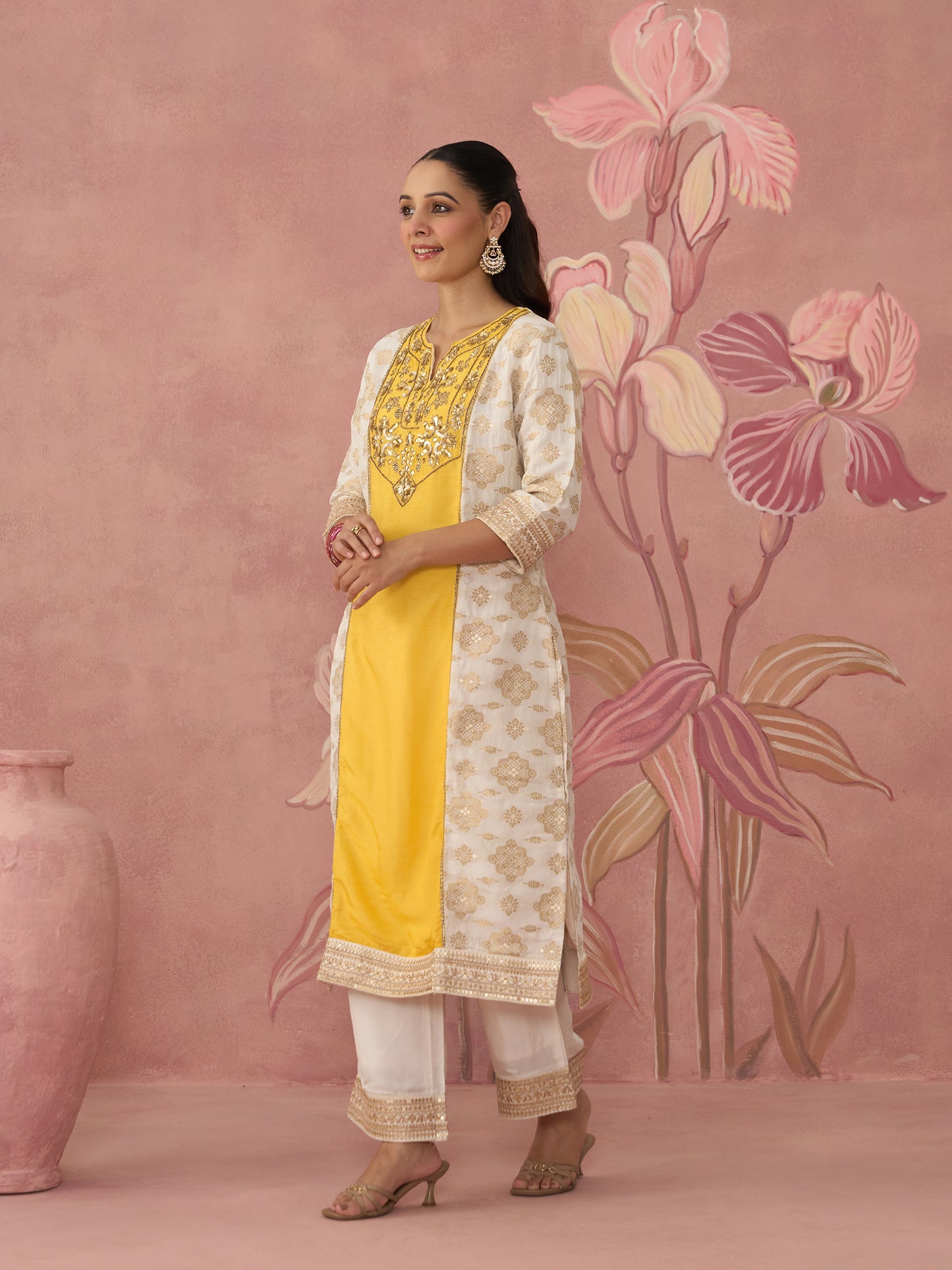 Suha Ivory and Yellow Kurta Set