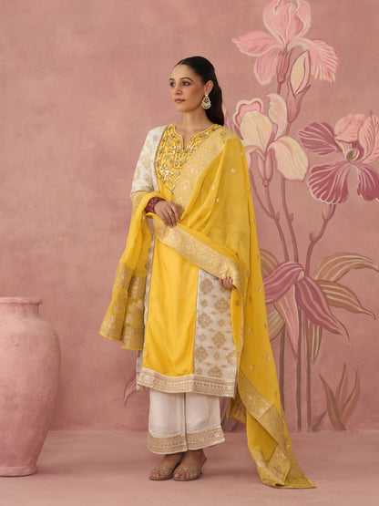 Suha Ivory and Yellow Kurta Set