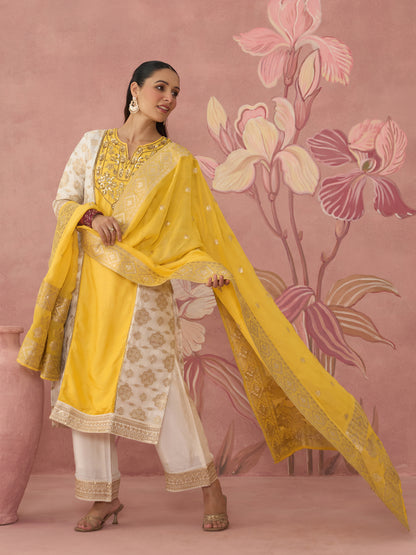 Suha Ivory and Yellow Kurta Set