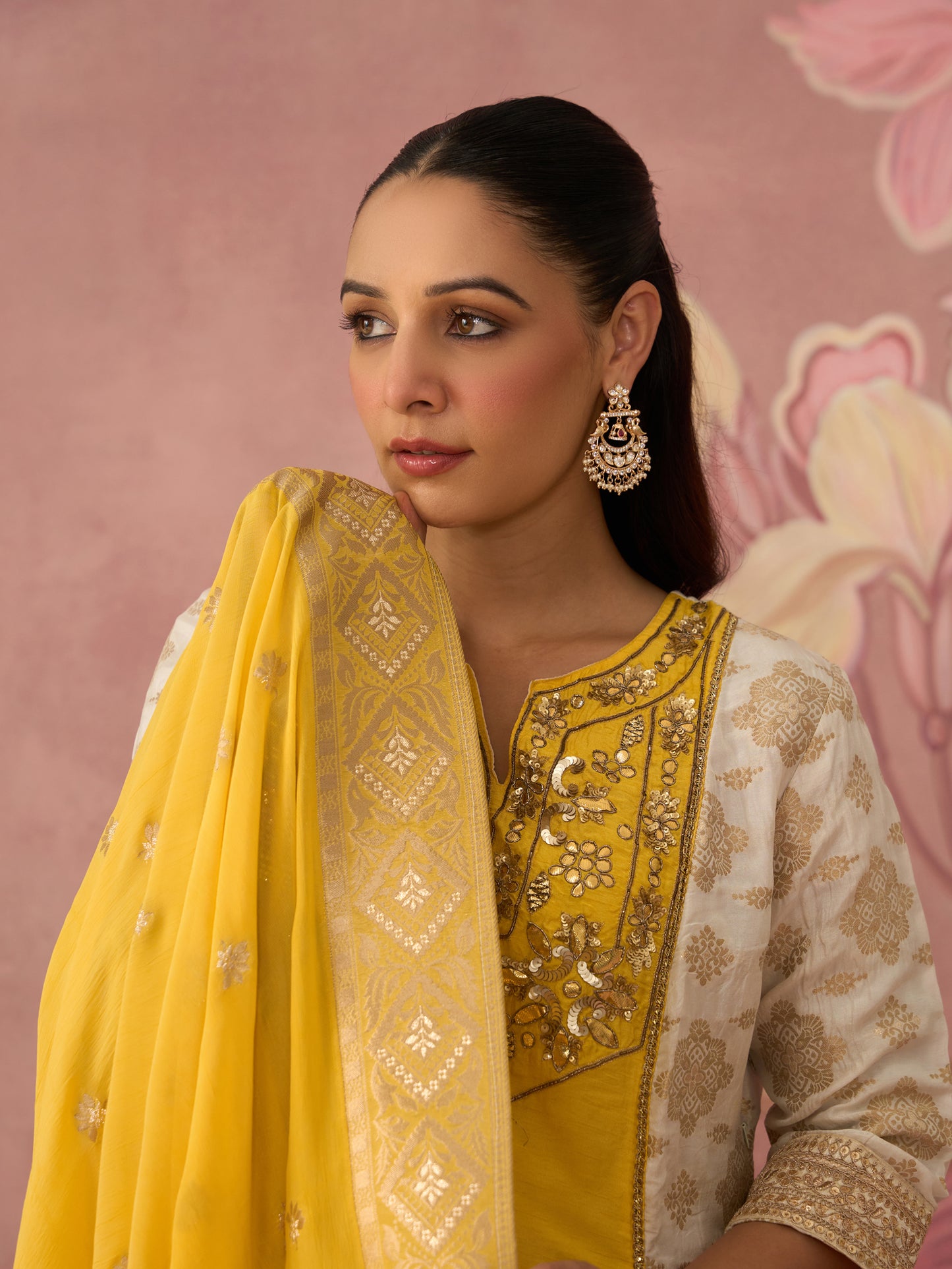 Suha Ivory and Yellow Kurta Set