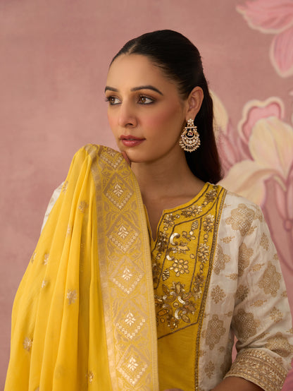 Suha Ivory and Yellow Kurta Set