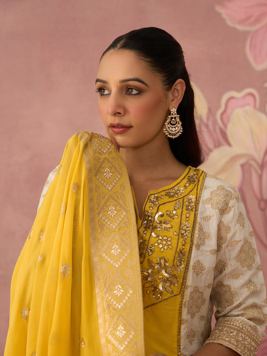 Suha Ivory and Yellow Kurta Set