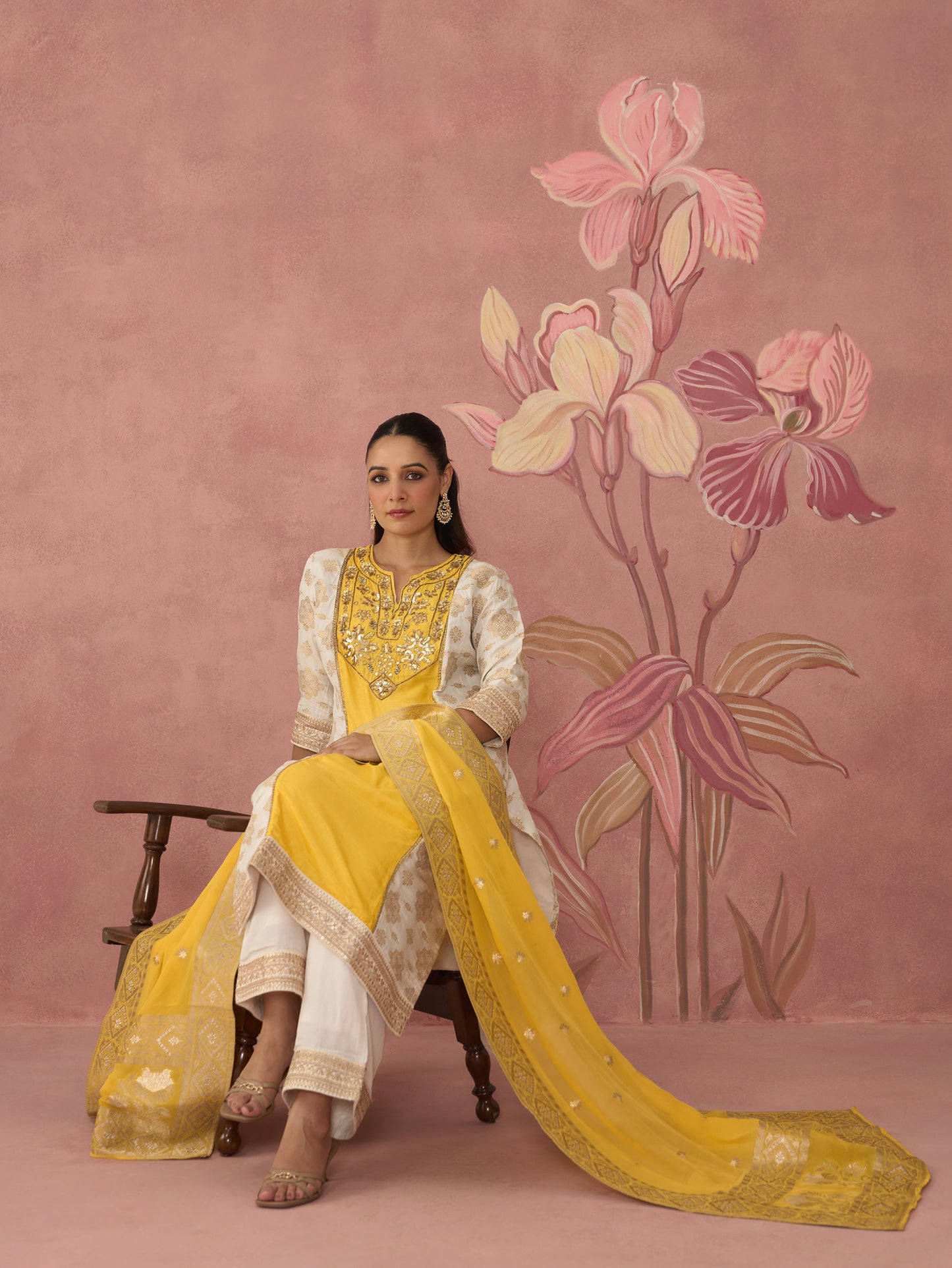 Suha Ivory and Yellow Kurta Set