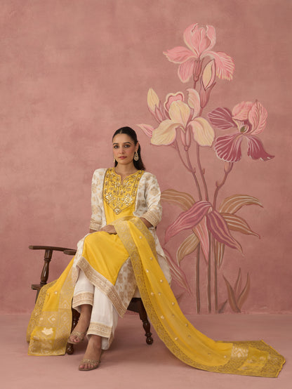 Suha Ivory and Yellow Kurta Set