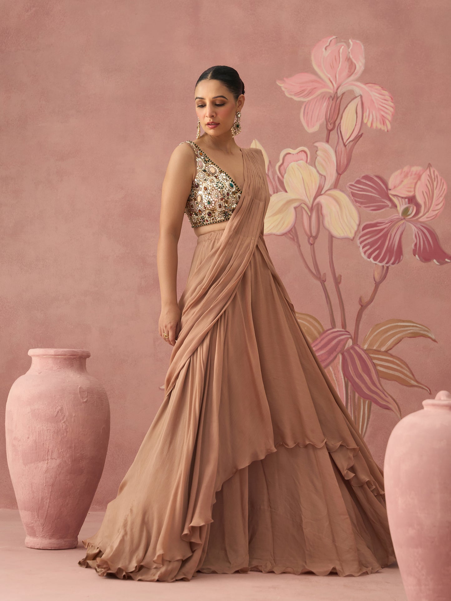 Diva Golden Draped Saree