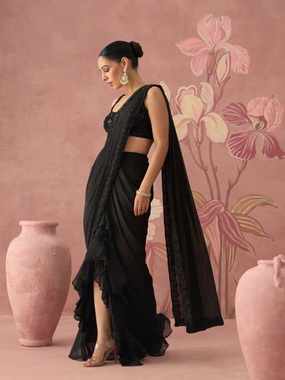 Kiara Black Draped Saree