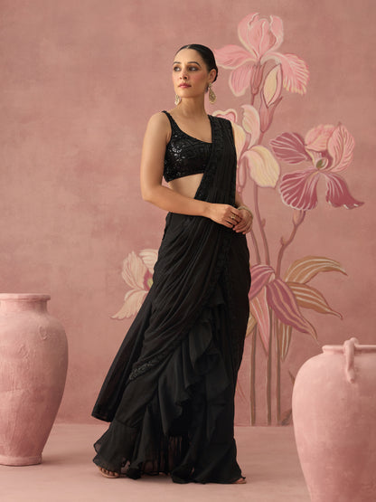 Kiara Black Draped Saree