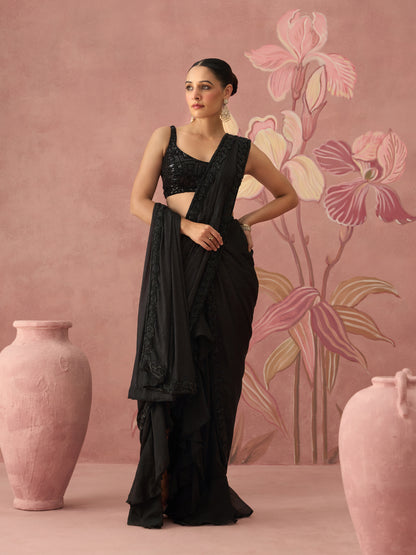 Kiara Black Draped Saree