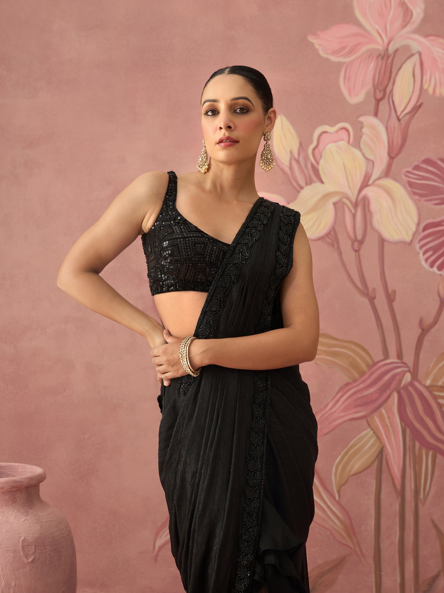 Kiara Black Draped Saree