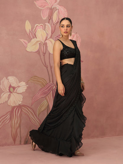 Kiara Black Draped Saree