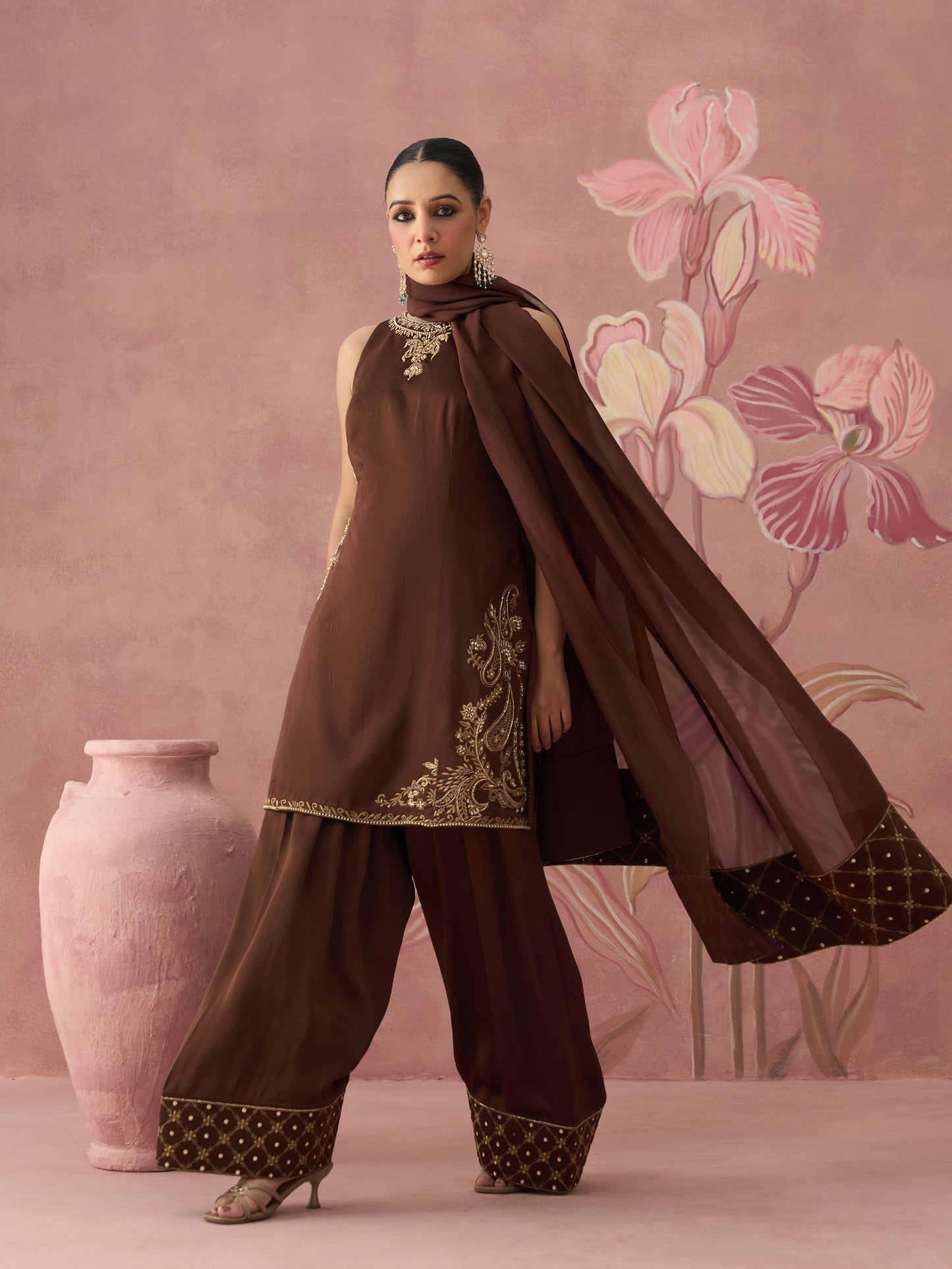 Mehrun Brown Farshi Salwar