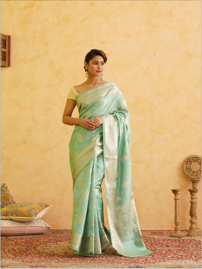 Moss green Pure Silk Handloom Banarasi Saree