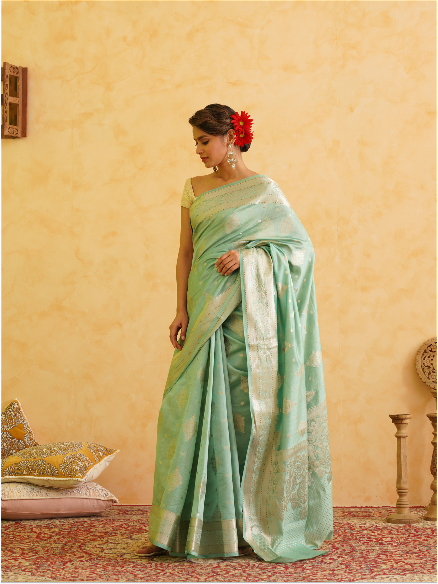 Moss green Pure Silk Handloom Banarasi Saree