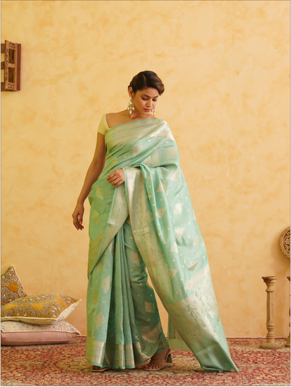 Moss green Pure Silk Handloom Banarasi Saree