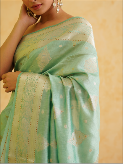 Moss green Pure Silk Handloom Banarasi Saree