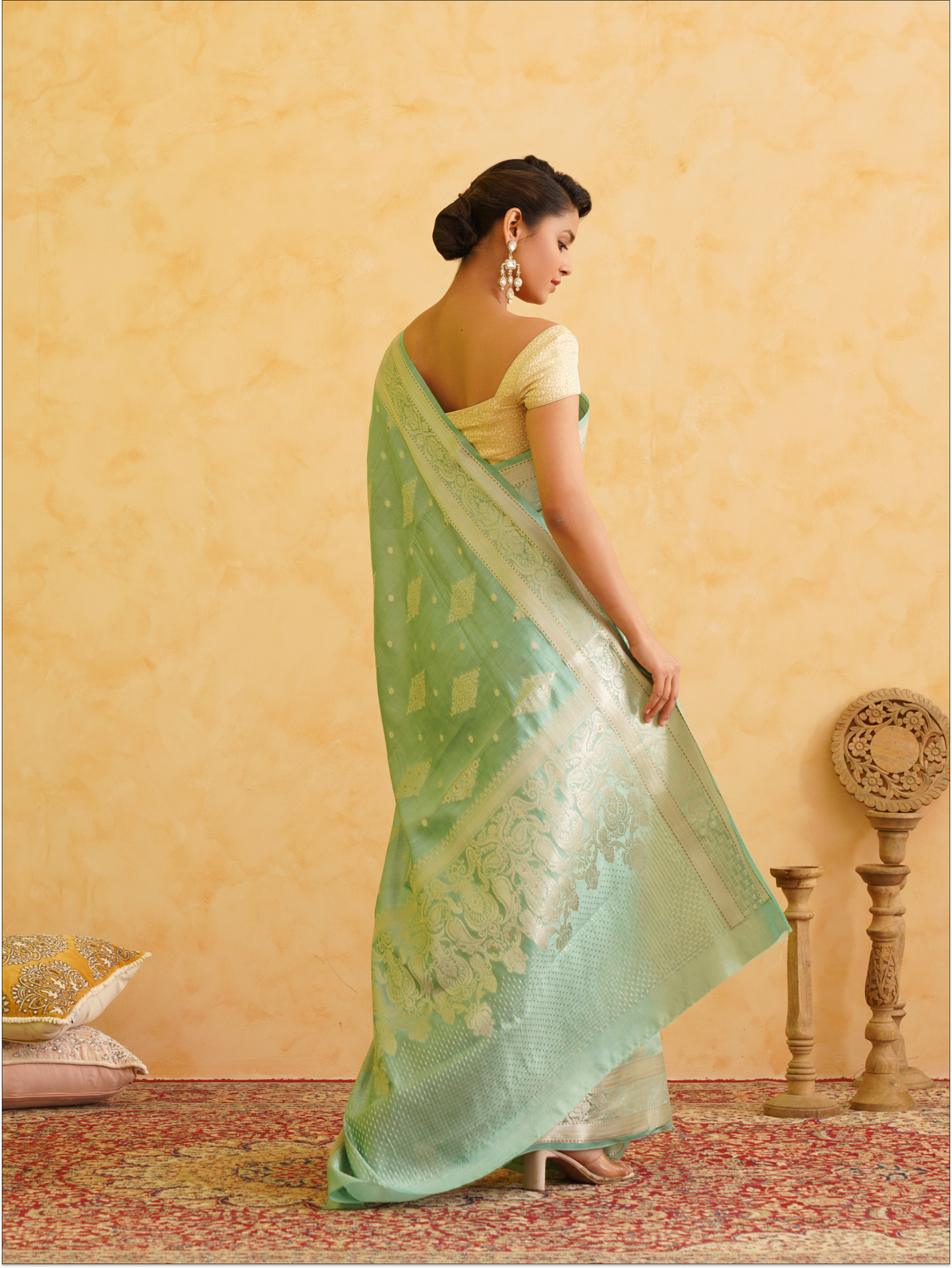 Moss green Pure Silk Handloom Banarasi Saree
