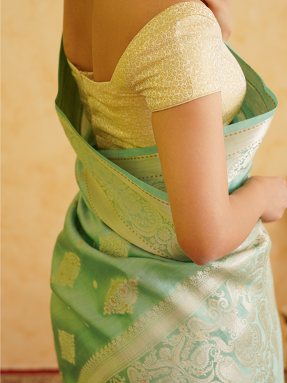 Moss green Pure Silk Handloom Banarasi Saree