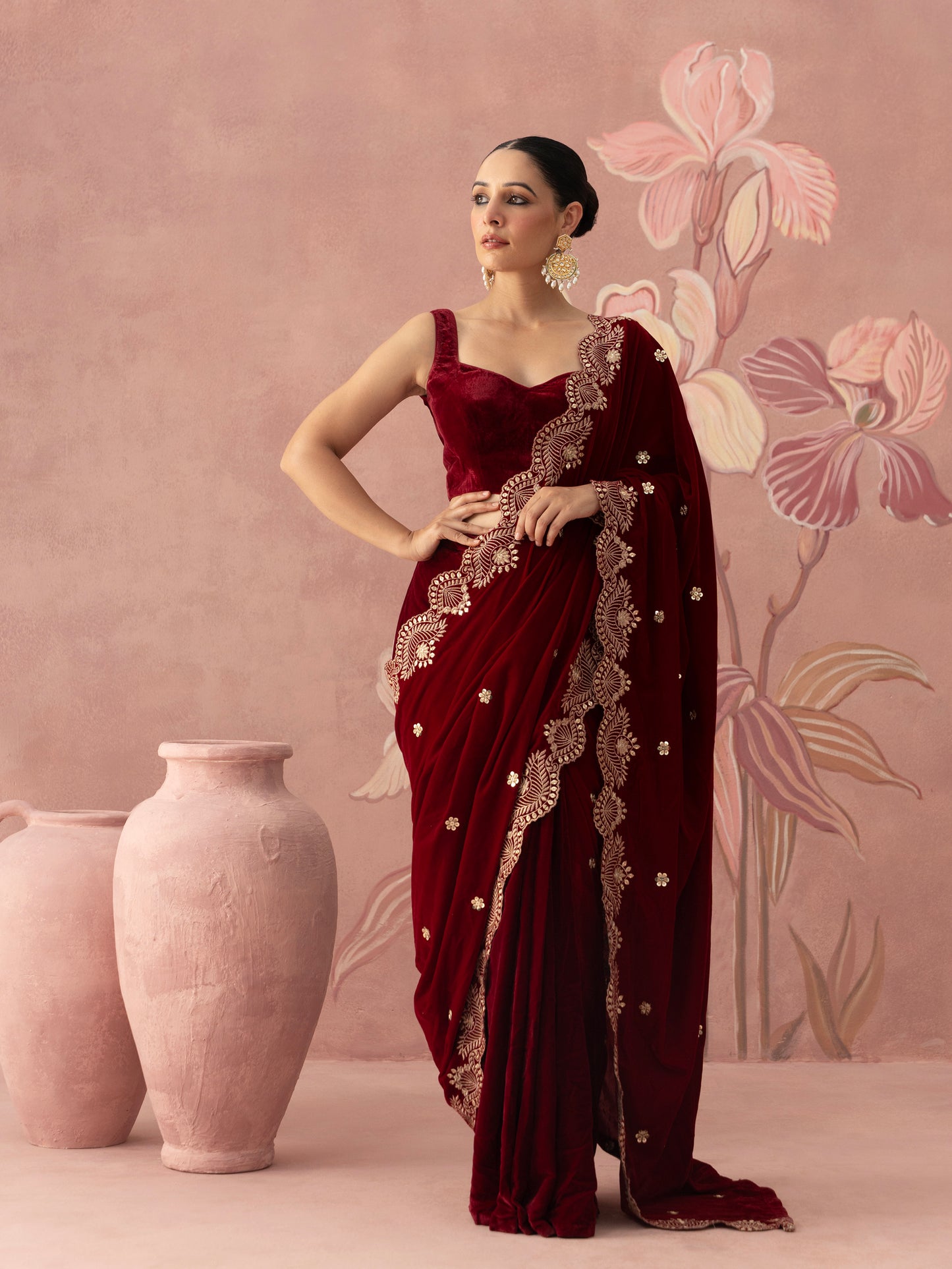 Shayra Red Velvet Saree