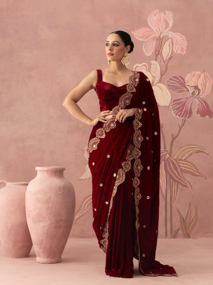 Shayra Red Velvet Saree