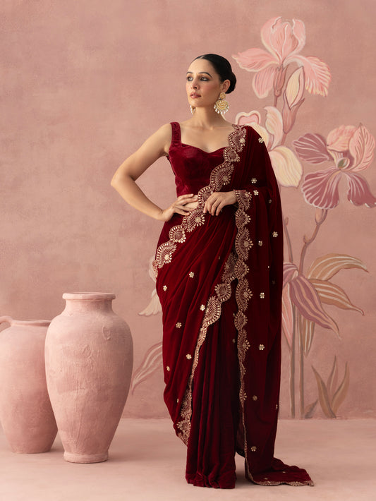 Shayra Red Velvet Saree