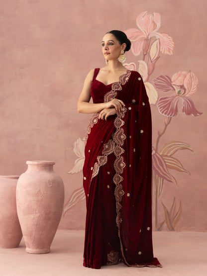 Shayra Red Velvet Saree