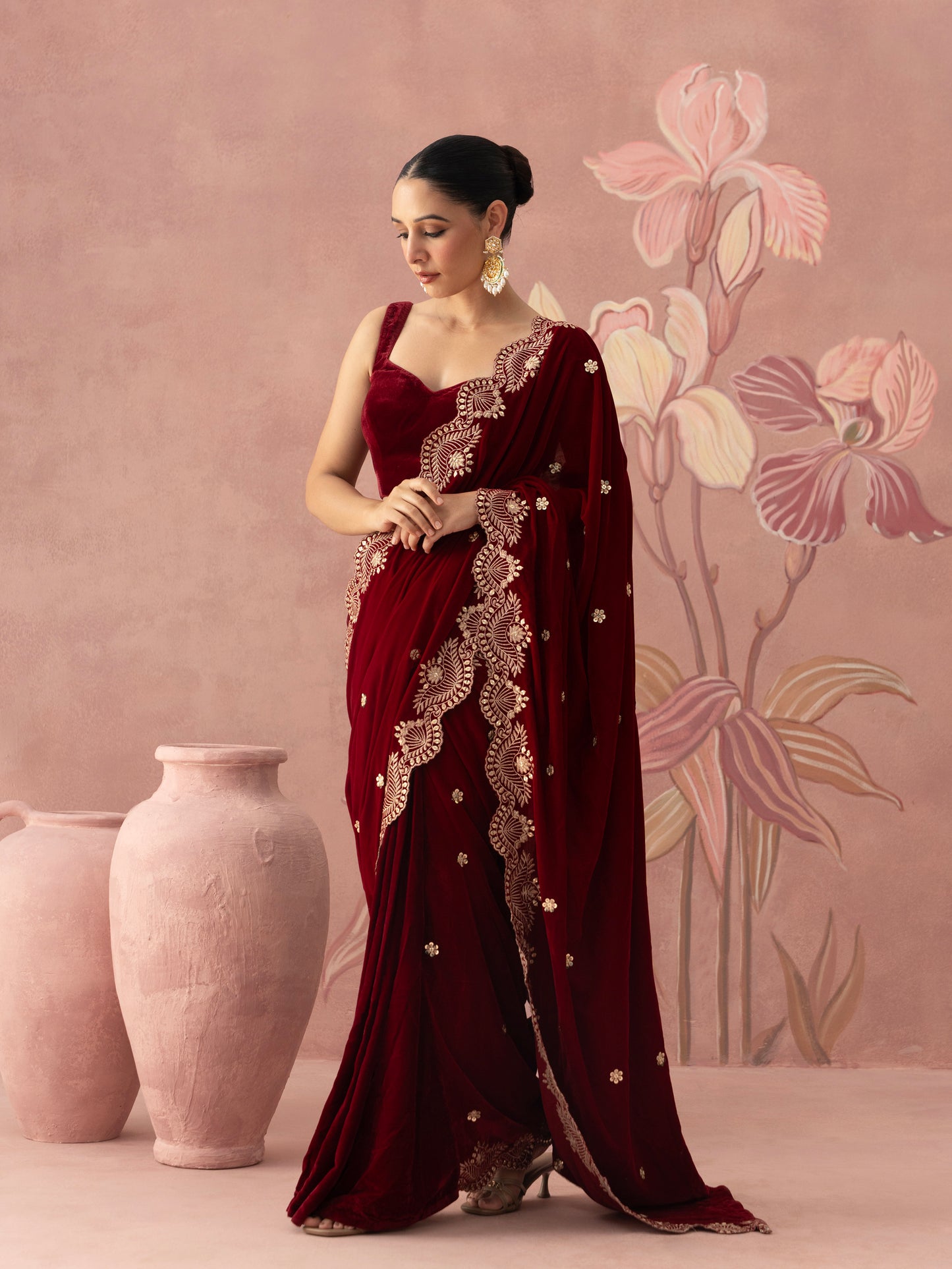 Shayra Red Velvet Saree