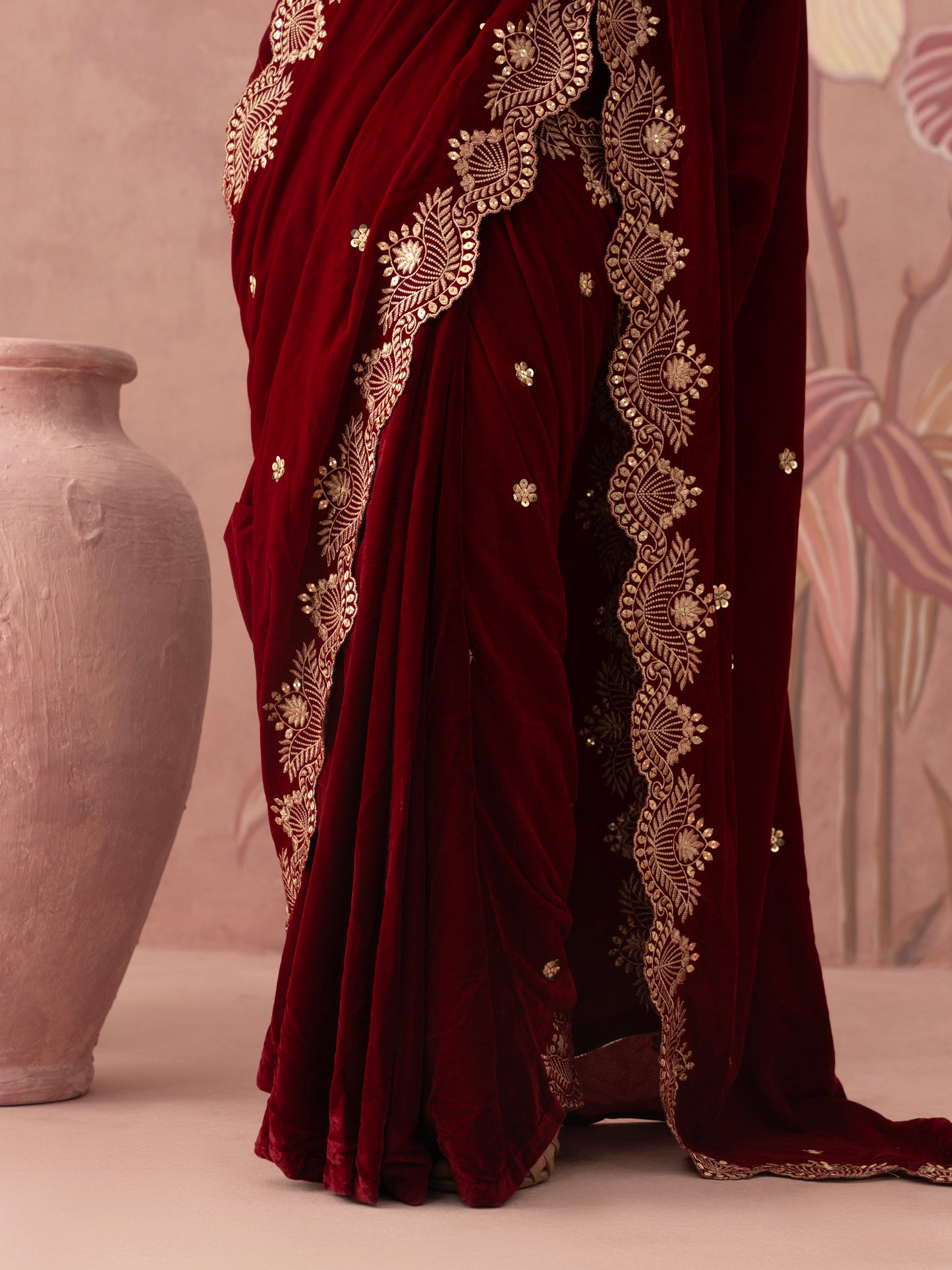 Shayra Red Velvet Saree