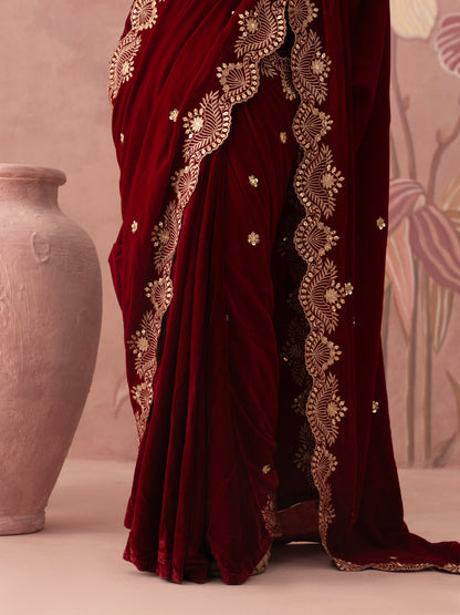 Shayra Red Velvet Saree