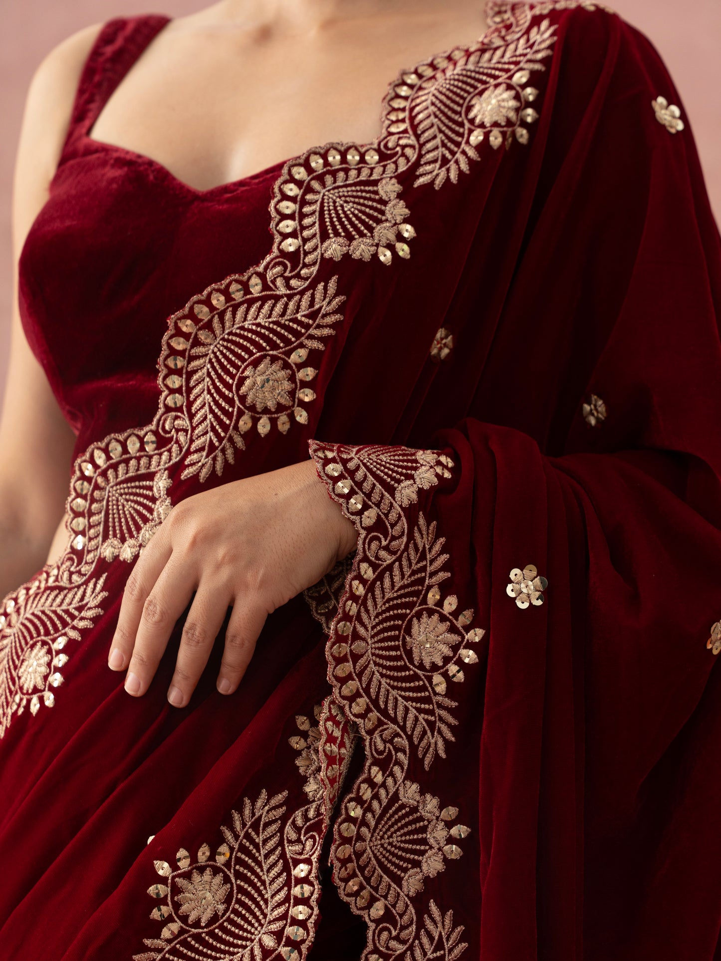Shayra Red Velvet Saree
