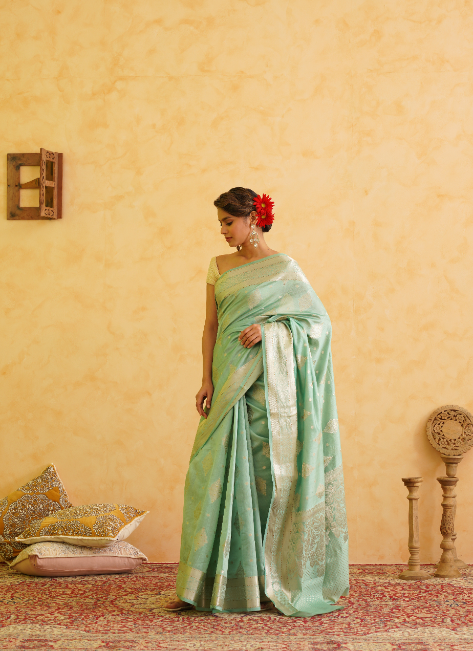 Moss green Pure Silk Handloom Banarasi Saree