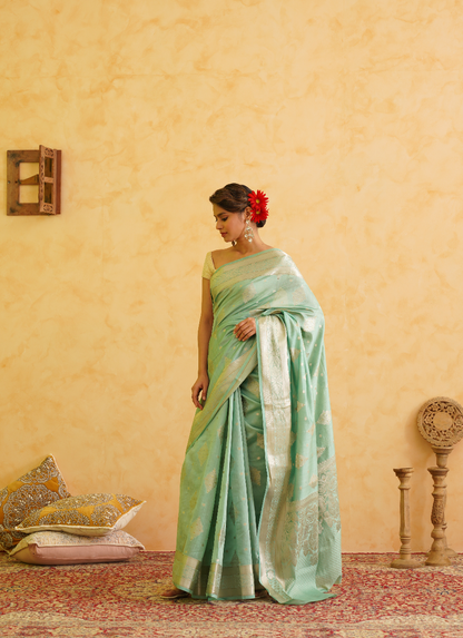 Moss green Pure Silk Handloom Banarasi Saree