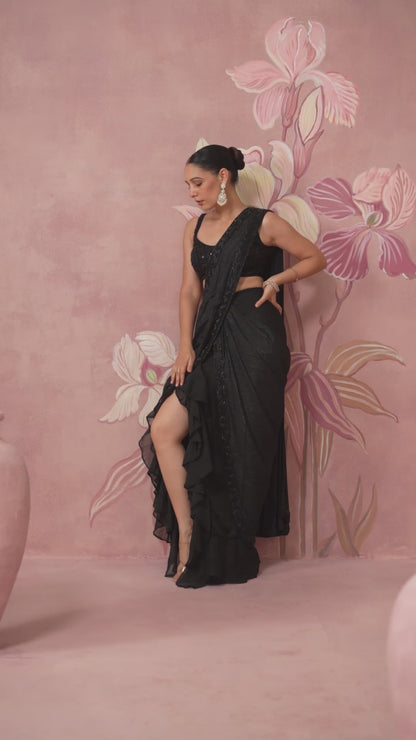 Kiara Black Draped Saree