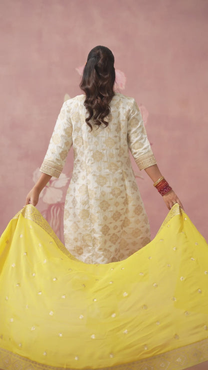 Suha Ivory and Yellow Kurta Set