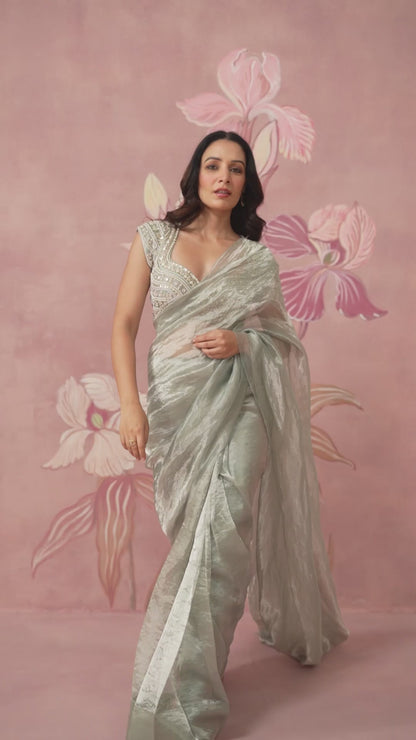 Ziva Blue Tissue Saree